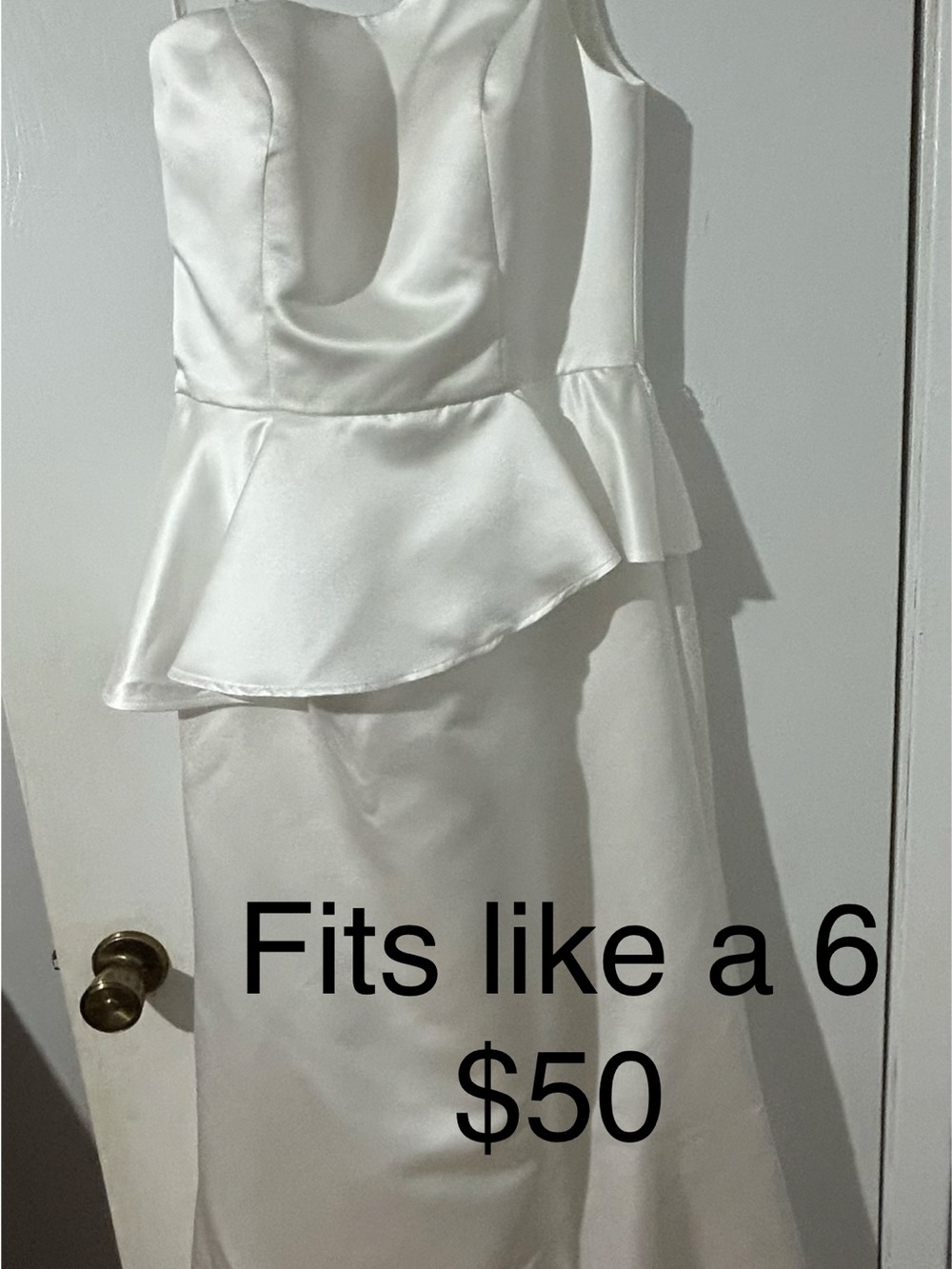White Satin Peplum Dress - Classic Women's Dress